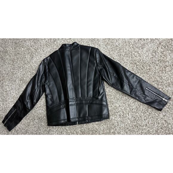 Nova Men Moto Biker PU Leather Jacket Sz M Black Quilted Padded Streetwear - Picture 2 of 8